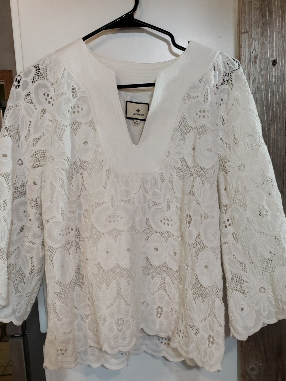 Tuckernuck White Florian Eyelet And Lace Blouse Top Women Loose Flowy Med
